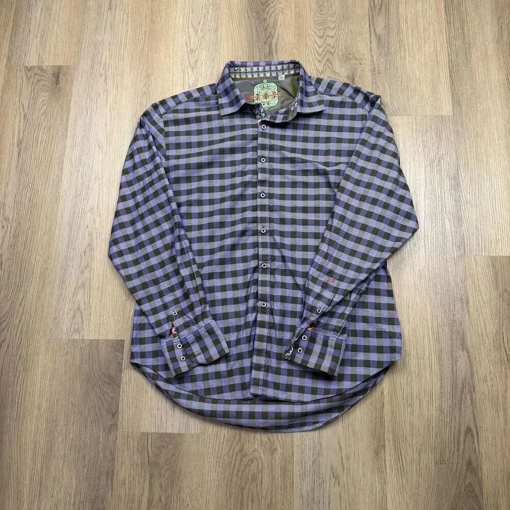 Robert Graham Shirt Mens XL Purple Check Long Sleeve Button Up Contrast Trim